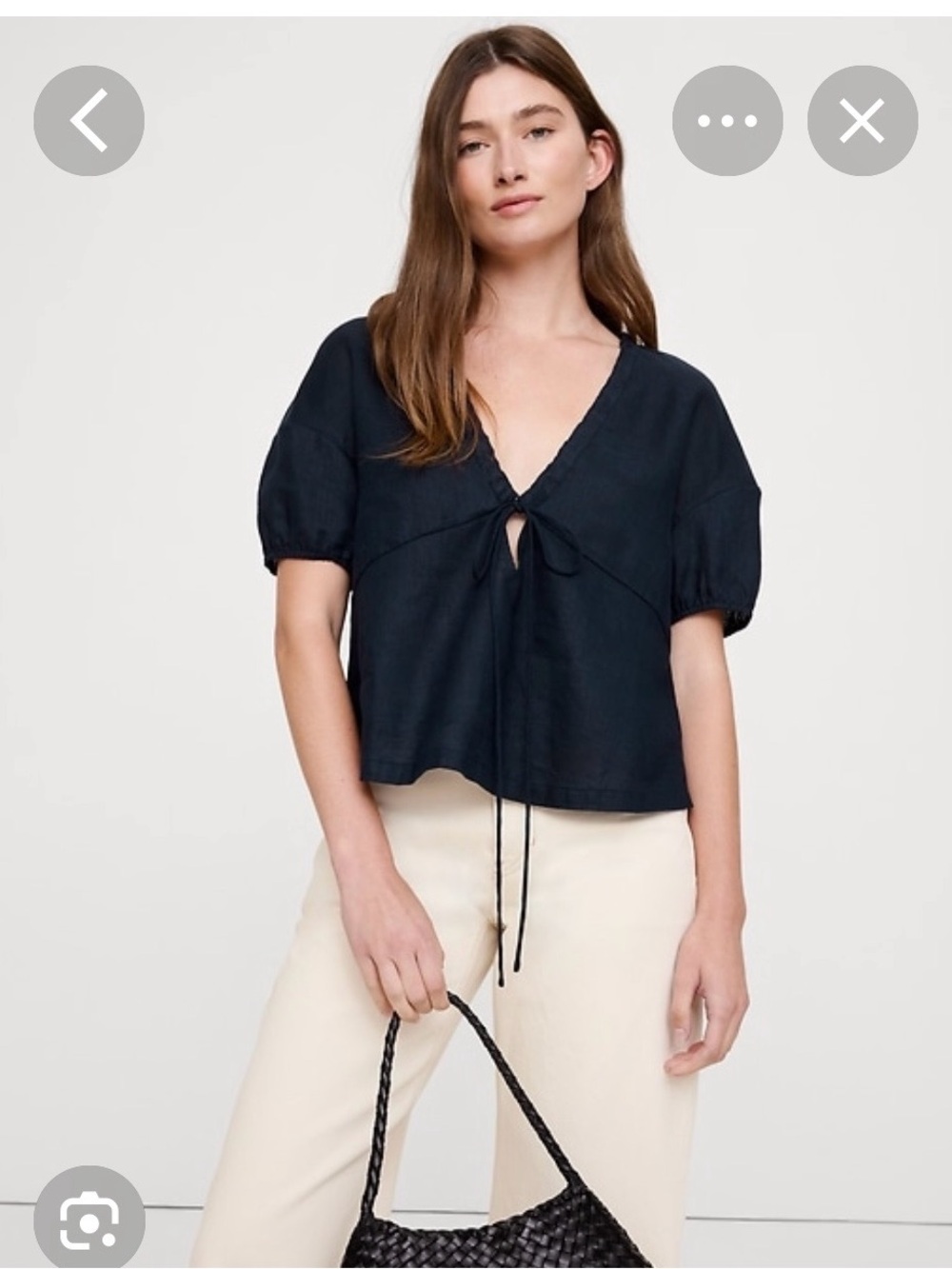 Banana Republic Black Short-Sleeve Tie-Front V-Neck Blouse